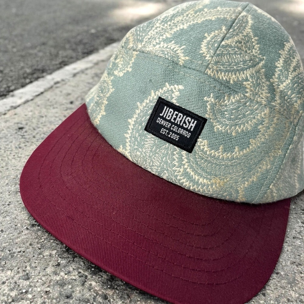 Jiberish 5 Panel Hat Mens OS Green Maroon Paisley Strapback Cap Streetwear Rare‎